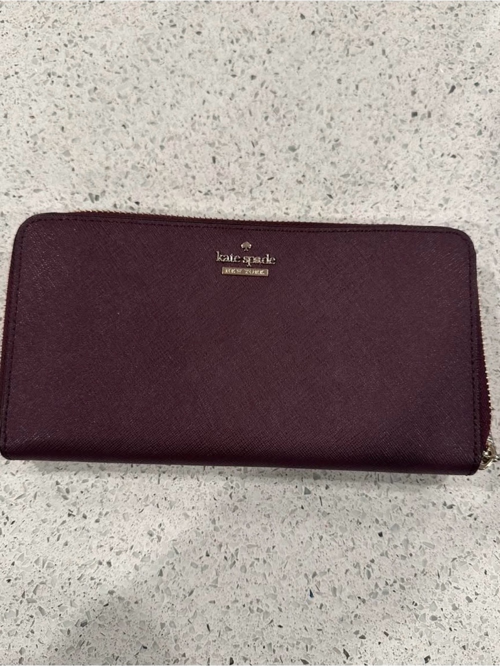 kate spade Plum Saffiano Zip-Around Wallet with Gold Logo